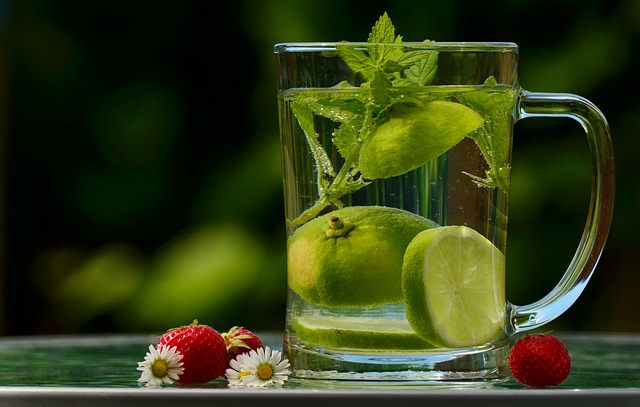 jug with water, lime and mint