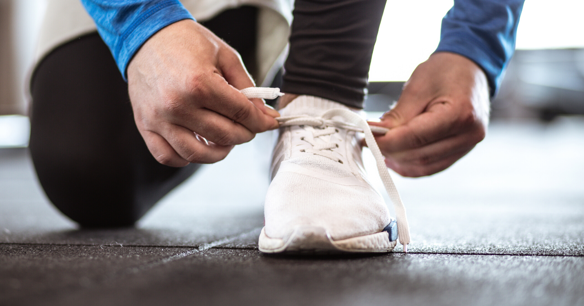 tying exercise shoes